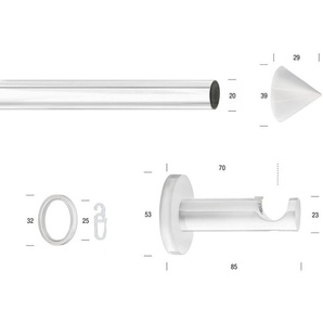 GARESA Gardinenstange WHITE, Ø 20 mm, 1-läufig, Wunschmaßlänge, verschraubt, Eisen, Vorhanggarnitur, verlängerbar, Wandmontage, Endknopf Spitze