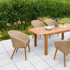 Garten-Essgruppe MERXX Arrone Sitzmöbel-Sets braun Outdoor Möbel 6 Stühle und Tisch, mit Sitzpolstern