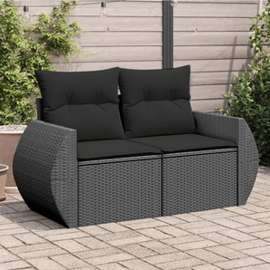 Garten-Zweiersofa mit Kissen aus Korbgeflecht