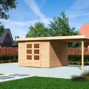 Gartenhaus KARIBU Askola 6 Gartenhäuser Gr. ohne Fußboden, beige (naturbelassen) Gartenhäuser aus Holz mit Anbaudach