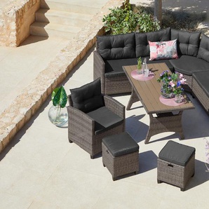 Gartenlounge-Set KONIFERA Keros Premium Sitzmöbel-Sets grau (vintage grau-braun) Gartenmöbel-Set Ecklounge, Polyrattan, Stahl, geeignet für 8 Personen, inkl. Auflagen