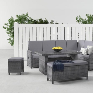 Gartenlounge-Set KONIFERA Paris Sitzmöbel-Sets grau inkl. AuflagenSchutzhülle, Polyrattan, Rückenlehne verstellbar