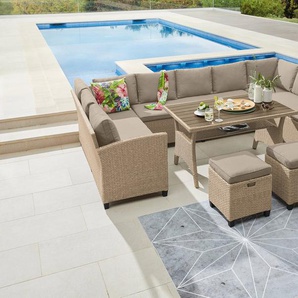 Gartenlounge-Set KONIFERA Rotterdam Sitzmöbel-Sets grau (grau-beige) Gartenmöbel-Set Polyrattan, Stahl, Tischplatte aus Nonwood