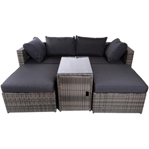 Gartenlounge-Set MY FLAIR Sitzmöbel-Sets grau (grau, grau, grau) Outdoor Möbel 2 Sofa, Hocker, 1 Tisch