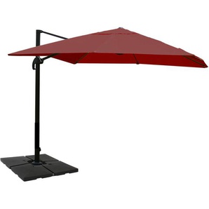 Gastronomie-Ampelschirm HHG-329, Sonnenschirm, 3x4m (Ø5m) Polyester/Alu 26kg bordeaux mit Ständer, drehbar