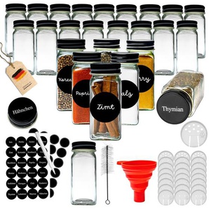 Gewürzgläser Set Eckig 24 Stück Inkl. Gewürzetiketten | Organizer Zur Aufbewahrung Küche – Glas Mit Deckel Für Gewürze | Glasbehälter Vorratsdosen Mit Deckel Luftdicht | Spice Jars Gewürzdose