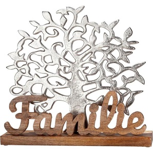 GILDE Dekofigur Lebensbaum Familie, natur/silber (1 St), Dekoobjekt, Höhe 51 cm, mit Schriftzug, aus Metall & Holz, Wohnzimmer