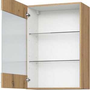 Glashängeschrank KOCHSTATION KS-Trea OG60-90 Schränke Gr. B/H/T: 60 cm x 90 cm x 35 cm, Türanschlag links, 1 St., braun (eiche astig) inklusive zwei Glaseinlegeböden, Breite 60 cm, Höhe 90 cm