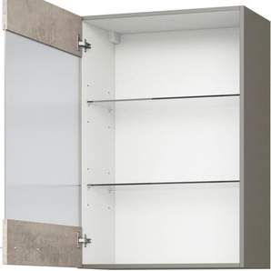 Glashängeschrank KOCHSTATION KS-Trea OG60-90 Schränke Gr. B/H/T: 60 cm x 90 cm x 35 cm, Türanschlag links, 1 St., grau (betonfarben hell, anthrazit) inklusive zwei Glaseinlegeböden, Breite 60 cm, Höhe 90 cm