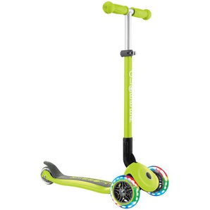 Globber Kinder-Dreiradscooter Primo Foldable Lights, Grün, Kunststoff, Metall, 28x77.5x56 cm, reflektierend, faltbarer Lenker, Räder mit LED-Licht, Antirutsch-Trittbrett Bremse, weiche Griffe, ABEC-5-Kugellager, Schnellklappmechanismus, höhenverstellbarer