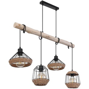 Globo Hängeleuchte, Braun, Schwarz, Dunkelbraun, Holz, Metall, Naturmaterialien, 21x120x105 cm, Lampen & Leuchten, Innenbeleuchtung, Hängelampen, Esstischlampen