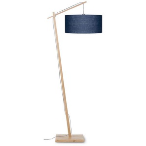 Good & Mojo Stehleuchte Andes, Blau, Natur, Holz, Textil, Bambus, 176 cm, Fußschalter, Lampen & Leuchten, Innenbeleuchtung, Stehlampen, Stehlampen