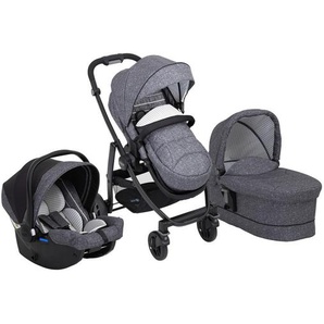 Graco Kinderwagenset Evo Trio, Grau, Textil, 62.7x115.7x99.5 cm, EN 1888, Feststellbremse, Fußstütze abklappbar, Federung, kugelgelagerte Räder, Verdeckung abnehmbar, 5-Punkte-Gurt, für Babyschale geeignet, Griff in Lederoptik, Transportsicherung, Sitz