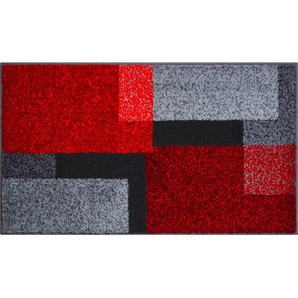 Grund Badteppich Atala, Grau, Rot, Schwarz, Textil, Karo, rechteckig, 70x120 cm, Made in Europe, Oeko-Tex® Standard 100, rutschfest, Badtextilien, Badematten