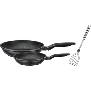 GSW Pfannen-Set Titanium Granit, Aluminiumguss (Set, 3-tlg., je 1 Pfanne Ø 20/28cm, 1x SCALA Alleswender), kratzfeste TITAN Antihaft-Versiegelung, inkl. Wender, Induktion