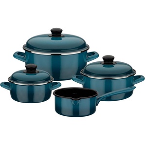 GSW Topf-Set Blue Shadow, Emaille (Set, 7-tlg., je 1 Kochtopf 16/20/24 cm, 1x Stielkasserolle 16 cm), Induktion