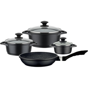 GSW Topf-Set Gourmet Granit, Aluminiumguss (Set, 7-tlg., je 1 Kochtopf Ø 16/20/24 cm, 1x Bratpfanne Ø 24 cm), Induktion