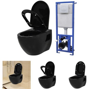 Hänge-Toilette mit Einbau-Spülkasten Keramik Schwarz - Toiletten - Schwarz - The Living Store