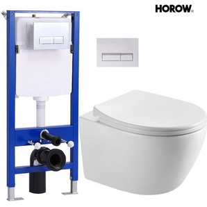 Hänge WC Kompakte Toilette aus Keramik mit Toilettendeckel mit Absenkautomatik - Toilettenschüssel mit Einloch-Superspin-Spülung + Pack