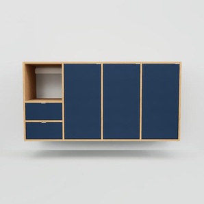 Hängeschrank Blau - Wandschrank: Schubladen in Blau & Türen in Blau - 156 x 79 x 47 cm, konfigurierbar