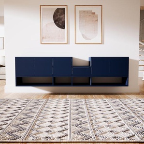 Hängeschrank Blau - Wandschrank: Schubladen in Blau & Türen in Blau - 228 x 60 x 47 cm, konfigurierbar