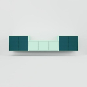 Hängeschrank Blaugrün - Moderner Wandschrank: Türen in Blaugrün - 267 x 60 x 47 cm, konfigurierbar