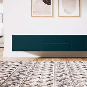 Hängeschrank Blaugrün - Wandschrank: Schubladen in Blaugrün & Türen in Blaugrün - 226 x 40 x 47 cm, konfigurierbar