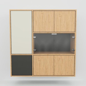 Hängeschrank Eiche - Moderner Wandschrank: Türen in Eiche - 115 x 117 x 37 cm, konfigurierbar
