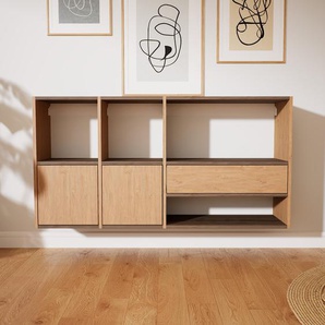 Hängeschrank Eiche - Wandschrank: Schubladen in Eiche & Türen in Eiche - 154 x 79 x 34 cm, konfigurierbar