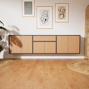 Hängeschrank Eiche - Wandschrank: Schubladen in Eiche & Türen in Eiche - 226 x 60 x 34 cm, konfigurierbar