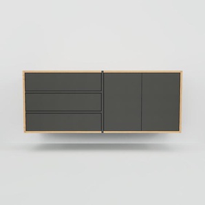 Hängeschrank Graphitgrau - Wandschrank: Schubladen in Graphitgrau & Türen in Graphitgrau - 151 x 60 x 47 cm, konfigurierbar