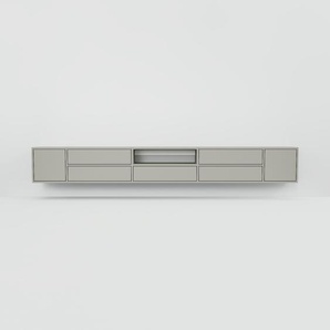 Hängeschrank Grau - Wandschrank: Schubladen in Grau & Türen in Grau - 303 x 40 x 34 cm, konfigurierbar