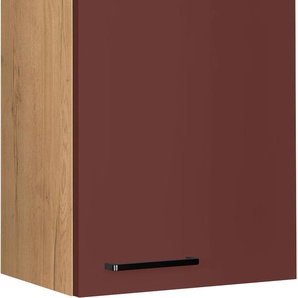 Hängeschrank NOBILIA Easytouch, Ausrichtung wählbar, vormontiert Schränke Gr. B/H/T: 45cm x 72cm x 37,2cm, Türanschlag rechts,, rot (front: lacklaminat rostrot ultramatt, korpus: eiche sierra nachbildung) in drei Breiten: 30, 40 und 60 cm, mit