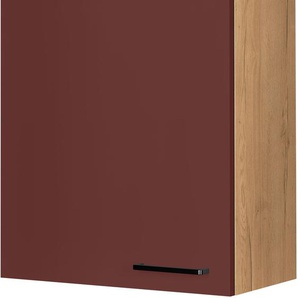 Hängeschrank NOBILIA Easytouch, Ausrichtung wählbar, vormontiert Schränke Gr. B/H/T: 60cm x 72cm x 37,2cm, Türanschlag links,, rot (front: lacklaminat rostrot ultramatt, korpus: eiche sierra nachbildung) in drei Breiten: 30, 40 und 60 cm, mit