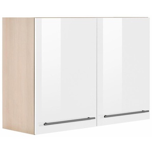 Hängeschrank OPTIFIT Bern Schränke Gr. B/H/T: 100 cm x 70,4 cm x 34,9 cm, 2 St., weiß (weiß hochglanz, akaziefarben) Breite 100 cm, 70 cm hoch, 2 Türen, mit Metallgriffen