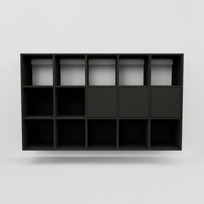 Hängeschrank Schwarz - Moderner Wandschrank: Türen in Schwarz - 195 x 117 x 47 cm, konfigurierbar