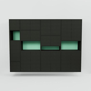 Hängeschrank Schwarz - Moderner Wandschrank: Türen in Schwarz - 264 x 194 x 47 cm, konfigurierbar