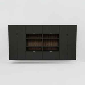 Hängeschrank Schwarz - Moderner Wandschrank: Türen in Schwarz - 300 x 156 x 47 cm, konfigurierbar