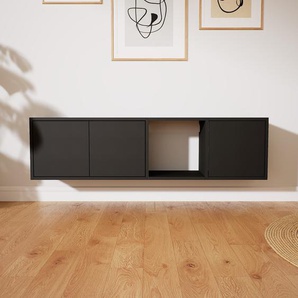 Hängeschrank Schwarz - Wandschrank: Schubladen in Schwarz & Türen in Schwarz - 154 x 40 x 34 cm, konfigurierbar