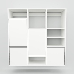 Hängeschrank Weiß - Wandschrank: Schubladen in Weiß & Türen in Weiß - 118 x 117 x 34 cm, konfigurierbar