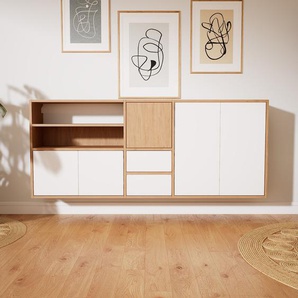 Hängeschrank Weiß - Wandschrank: Schubladen in Weiß & Türen in Weiß - 190 x 79 x 34 cm, konfigurierbar