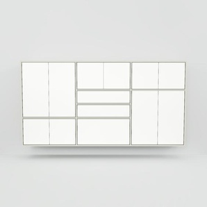 Hängeschrank Weiß - Wandschrank: Schubladen in Weiß & Türen in Weiß - 226 x 117 x 34 cm, konfigurierbar