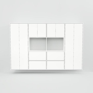Hängeschrank Weiß - Wandschrank: Schubladen in Weiß & Türen in Weiß - 300 x 194 x 47 cm, konfigurierbar