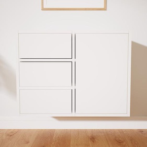 Hängeschrank Weiß - Wandschrank: Schubladen in Weiß & Türen in Weiß - 79 x 60 x 34 cm, konfigurierbar