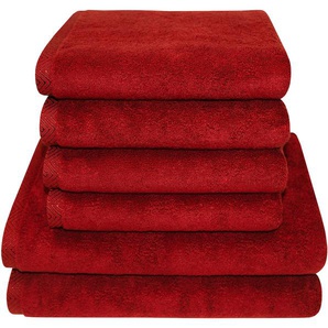 Handtuch Set DYCKHOFF City Lights, rot (rubin), 6 St., Walkfrottier, Walkfrottier, Obermaterial: 100% Baumwolle, Handtücher (Packung), 4 Handtücher (50x100cm), 2 Duschtücher (70x140cm)