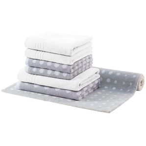 Handtuch Set EGERIA DOT, grau, 7 St., 4 Handtücher (50x100cm), 2 Duschtücher (70x140cm), 1 Badematte (70x120cm), Frottier, Frottier, Obermaterial: 100% Baumwolle, Handtücher (Packung), mit passender Badematte 70x120 cm im Punkt Dessin