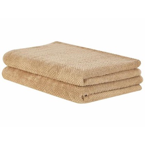 Handtuch-Set Sandbeige Frottee Baumwolle 2-teilig Strandtuch 100 x 150 cm Modern Saugfähig Schnelltrocknend Ringgesponnen für Bad