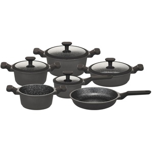 Hanseatic Topf-Set Black Edition, mit langlebiger VITAFLON® GRANIT Antihaft-Versiegelung, Aluminiumguss (Set, 10-tlg), Kochtopf-Set im modernen Design mit formschönen Soft-Touchgriffen