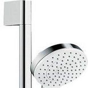 hansgrohe Brausegarnitur Crometta, 1 Strahlart(en), Komplett-Set, 10cm, wassersparend mit Duschstange 90cm, Weiß/chrom