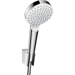 hansgrohe Duschbrause Crometta, (Brauseschlauch, Handbrause, Brausehalter), 10cm, 1 Strahlart mit Duschschlauch 160cm, Weiß/chrom